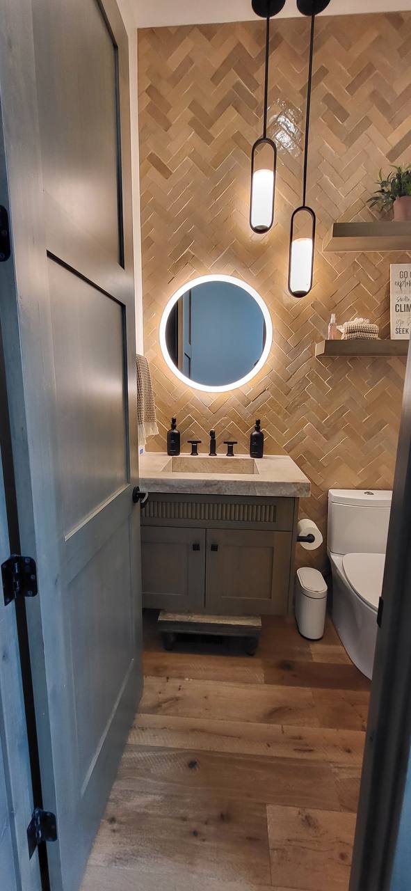 Herringbone powder room alternate view